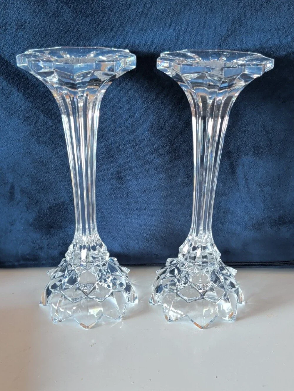 2 Mikasa Royal Crown, Lead Crystal Candlesticks. Fluted Stem & a Flower-Shape.